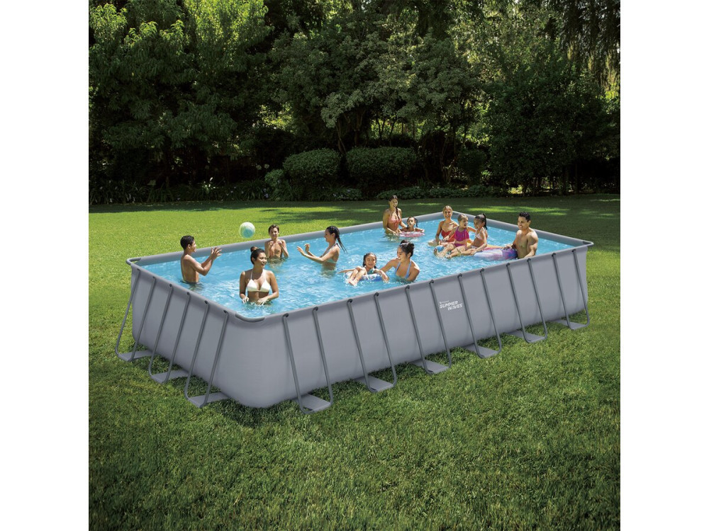 Piscine tubulaire grise - "LUDO 5" - 7.32 x 3.66 x 1.32 m - Filtration à  sable 5,7m3/H