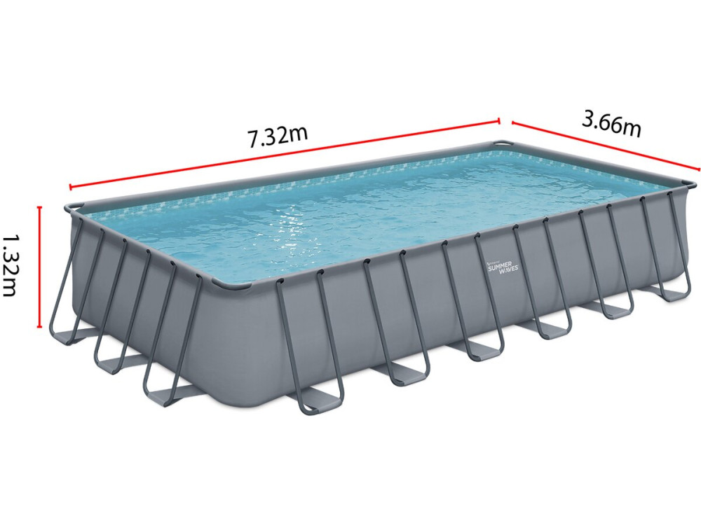 Piscine tubulaire grise - "LUDO 5" - 7.32 x 3.66 x 1.32 m - Filtration à  sable 5,7m3/H