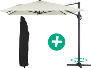 Parasol jardin déporté Alu "Sun 4" - Rectangle - 3 x 4 m + Housse de protection - Ecru