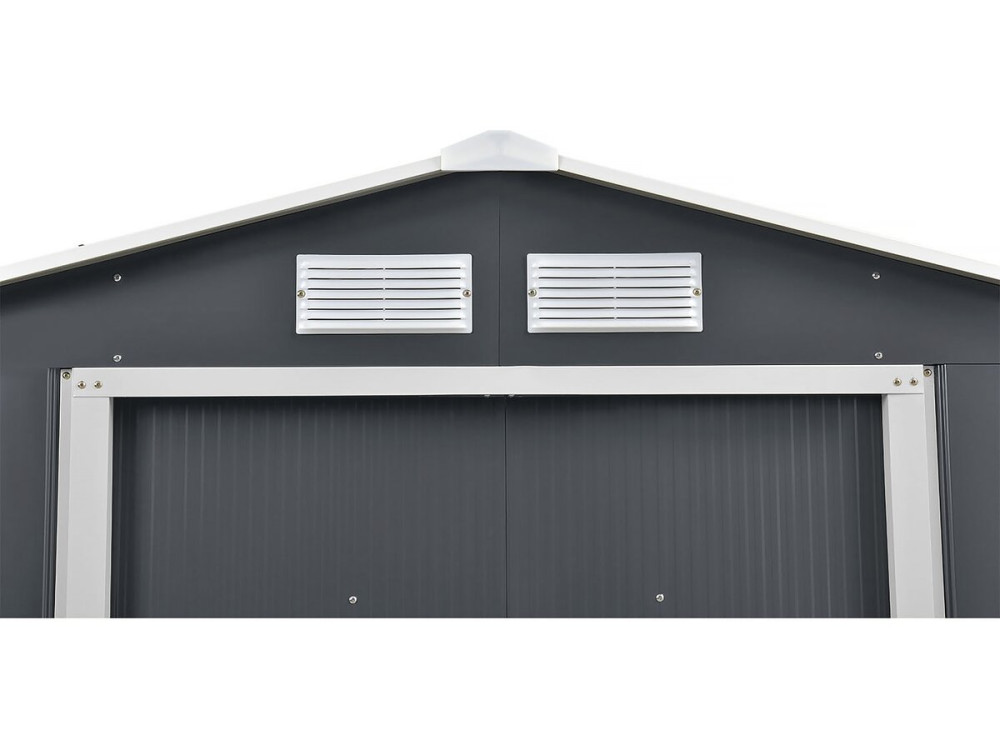 Abri de jardin métal - "Vegas" - 5.29 m² avec gouttière et récupérateur d'eau - Gris