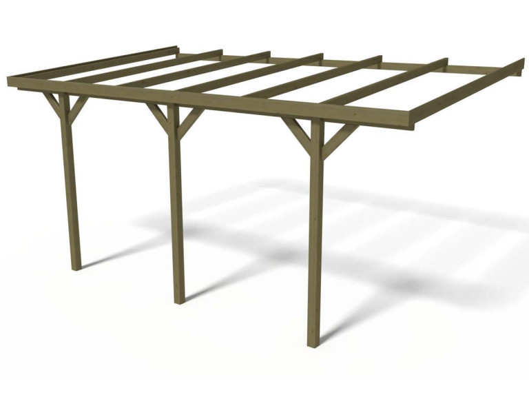 Carport bois adossé voiture " Solar 2  " - 300 x 454 x 245 cm