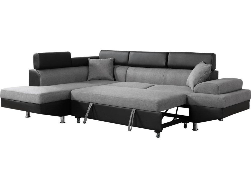 Canapé d'angle convertible "Sophia luxe" - 265 x 190.5 x 80/91 cm - Noir / Gris - 5 places - Angle gauche