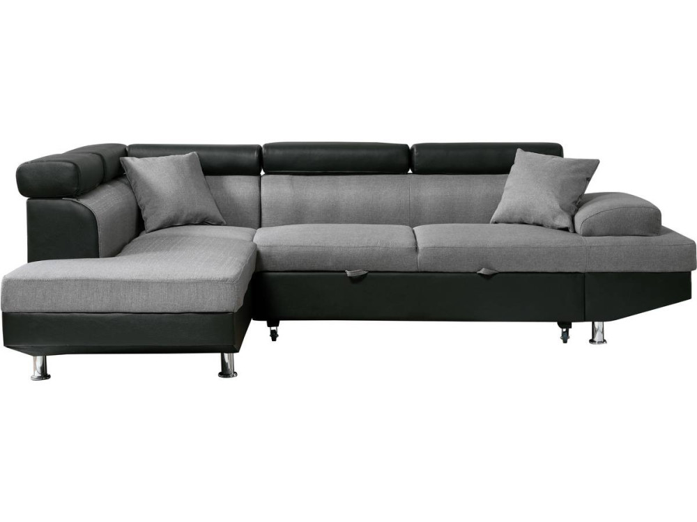 Canapé d'angle convertible "Sophia luxe" - 265 x 190.5 x 80/91 cm - Noir / Gris - 5 places - Angle gauche