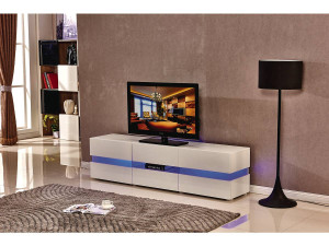 Meuble TV LED "Vida' - 177 x 39 x 45 cm - Blanc laqué