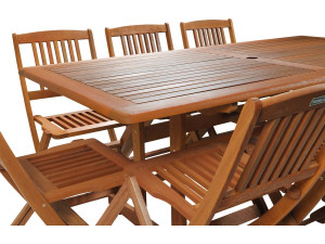 Salon de jardin bois exotique "Hongkong" - Table fixe + 8 chaises pliantes 2