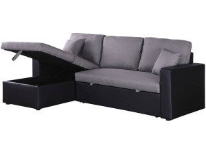 Canapé d'angle convertible/ réversible avec coffre "Alain" - 3 places - Gris / Noir