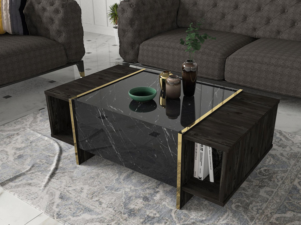 Table basse en bois "Veyron" - 103 x 60 x 37 cm - NoirOr