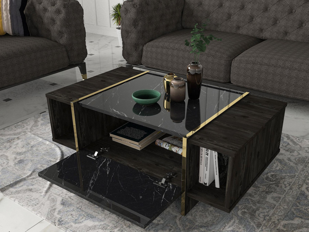Table basse en bois "Veyron" - 103 x 60 x 37 cm - NoirOr