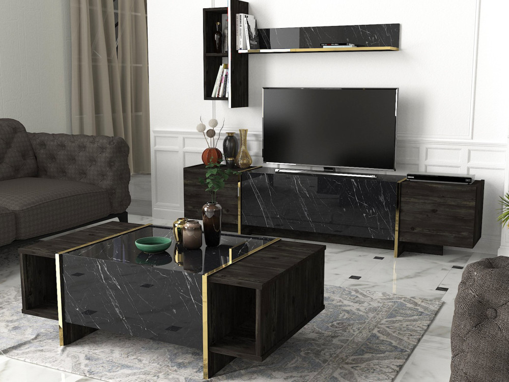 Table basse en bois "Veyron" - 103 x 60 x 37 cm - NoirOr