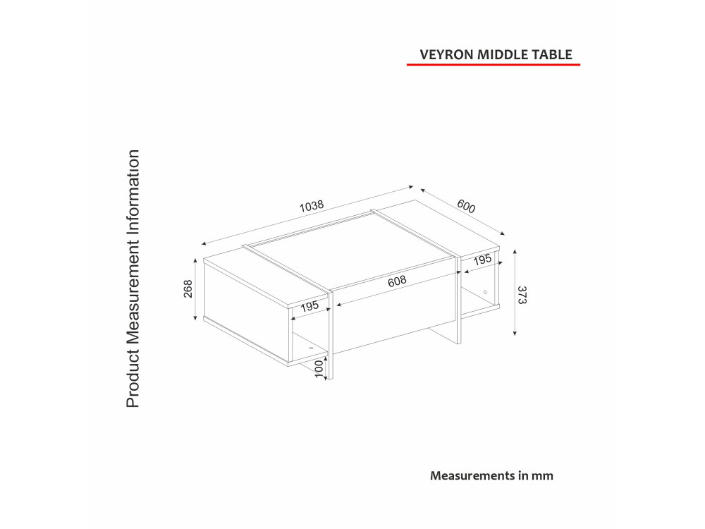 Table basse en bois "Veyron" - 103 x 60 x 37 cm - NoirOr