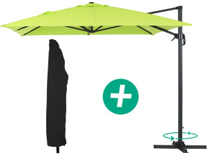 Parasol jardin déporté Alu "Sun 4" - Rectangle - 3 x 4 m + Housse de protection - Vert