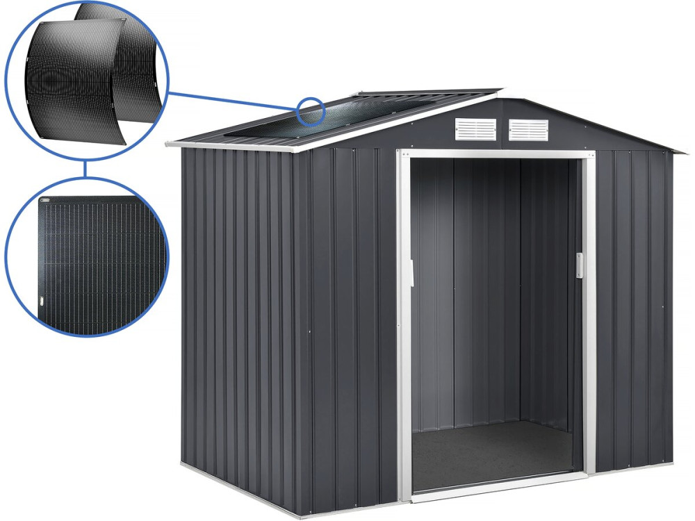 Abri de jardin métal - "Vegas" - 5.29 m² avec panneaux solaires - Gris