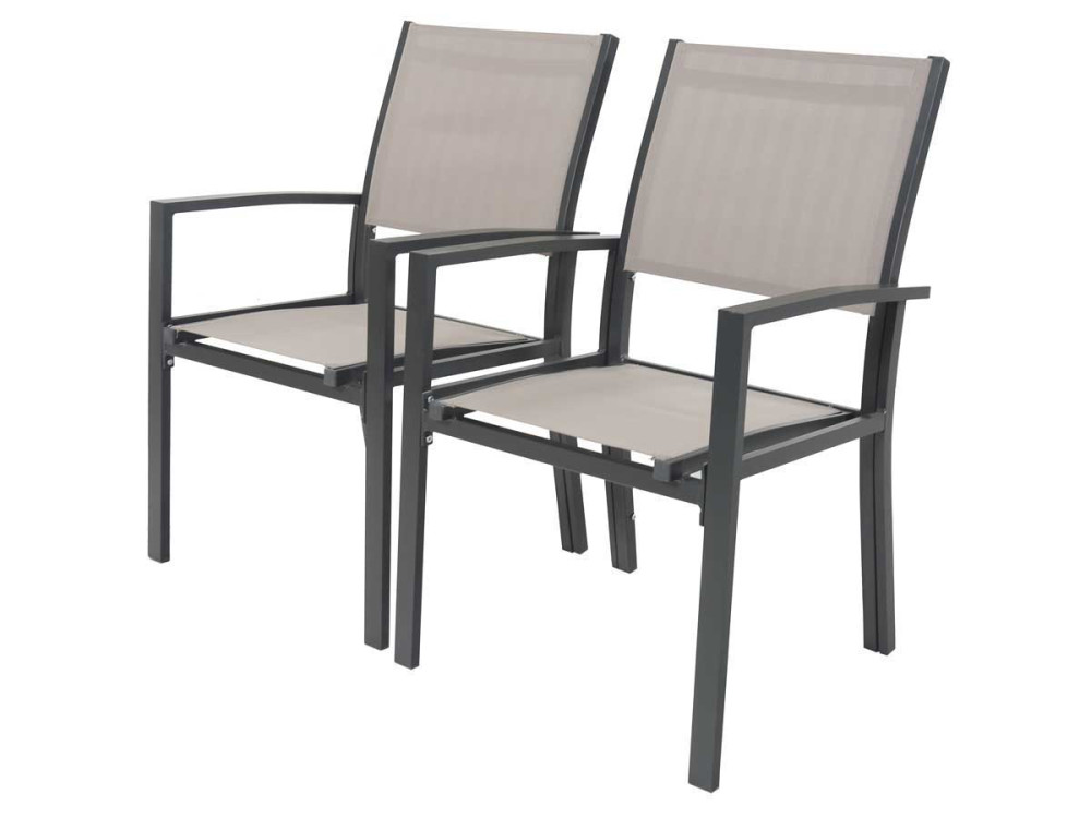 Fauteuil jardin Alu/Textilène "Tropic" - Phoenix - Taupe - Lot de 2