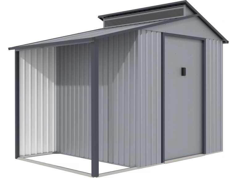 Abri de jardin métal avec pergola "Madras" - 5.64 m² - 193 x 292 x 229 cm - Gris