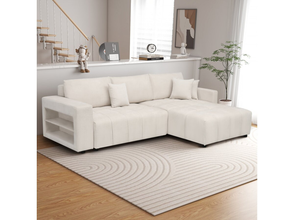 Canapé d'angle convertible tissu chenille 3 places - "Trocadero" - Crème