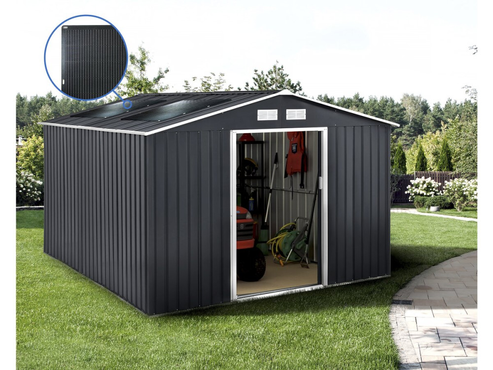 Abri de jardin métal - "Vegas"- 15 m² avec panneaux solaires - Gris