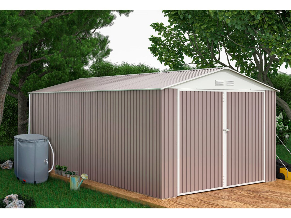 Garage métal "Nevada" - 15,36m² avec gouttière et récupérateur d'eau