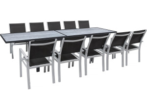 Salon de jardin repas extensible "Lagos" - Table extensible 200/320 x 105 x 76 cm - 10 chaises - Noir