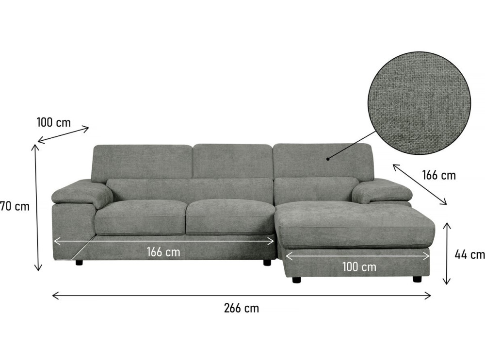 Canapé d'angle en tissu chenille "London" - 4 places - Gris