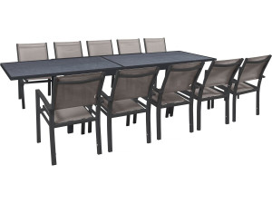 Salon de jardin repas extensible "Lagos" - 200/320 x 105 x 76 cm - 10 chaises - Taupe