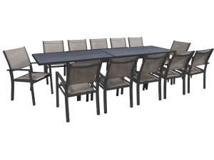 Salon de jardin repas extensible "Lagos" - 200/320 x 105 x 76 cm - 12 chaises - Taupe
