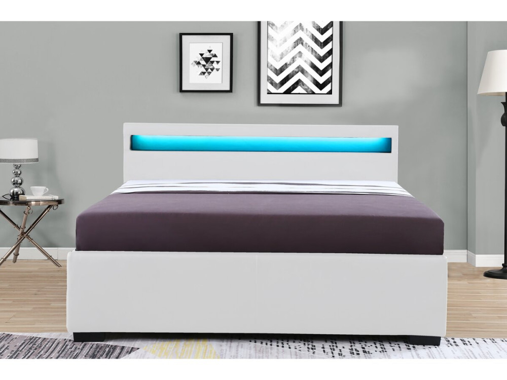 Lit LED avec 4 tiroirs "Nico"- 140 × 190 cm - Blanc