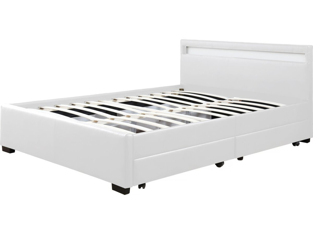Lit LED avec 4 tiroirs "Nico"- 140 × 190 cm - Blanc