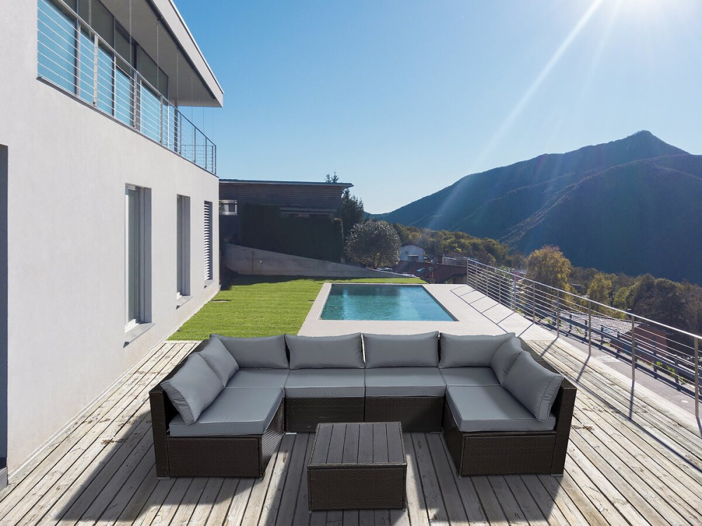 Salon de jardin panoramique en résine tressée "Océane" - 6 places - Marron