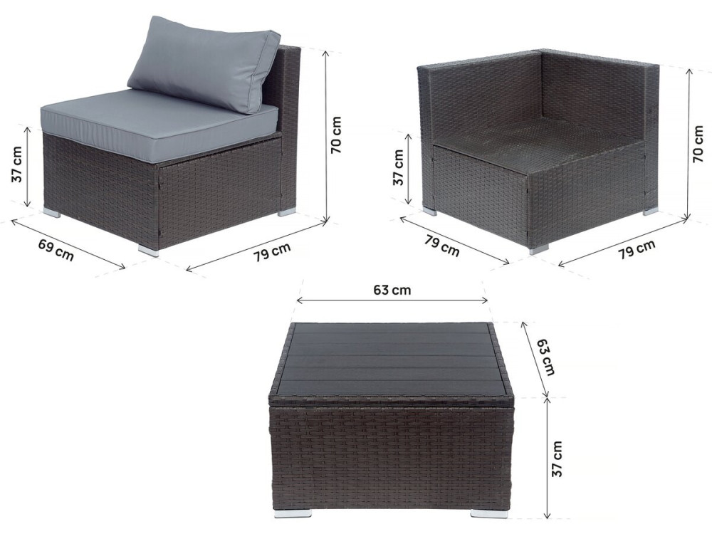 Salon de jardin panoramique en résine tressée "Océane" - 6 places - Marron