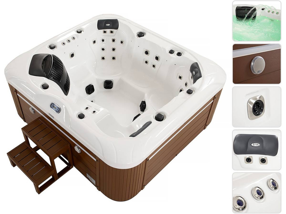 Spa LED "Bora-Bora" - 6 places - Cuve blanche - système Balboa -  Enceintes bluetooth intégrées