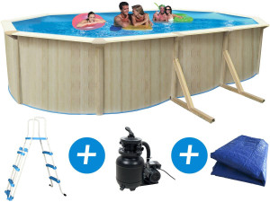 Piscine acier ovale aspect bois "Caracas"- 6.10 x 3.60 x 1.20 m