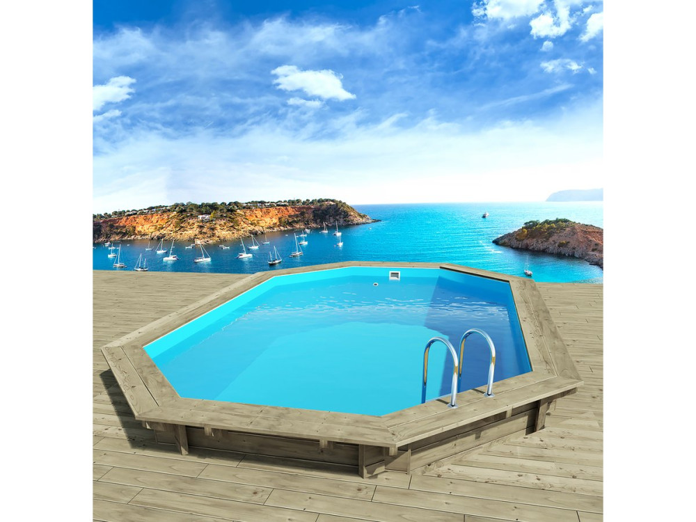 Piscine bois " Miami 145  " - 4.86 x 3.36 x 1.45 m + Mini pompe à chaleur 3.5kW - Métal - Gris