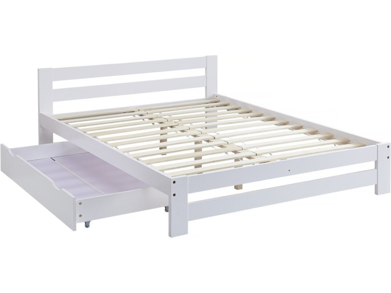 Lit double avec tiroir en bois "Lola" - 140 x 190 cm - Blanc