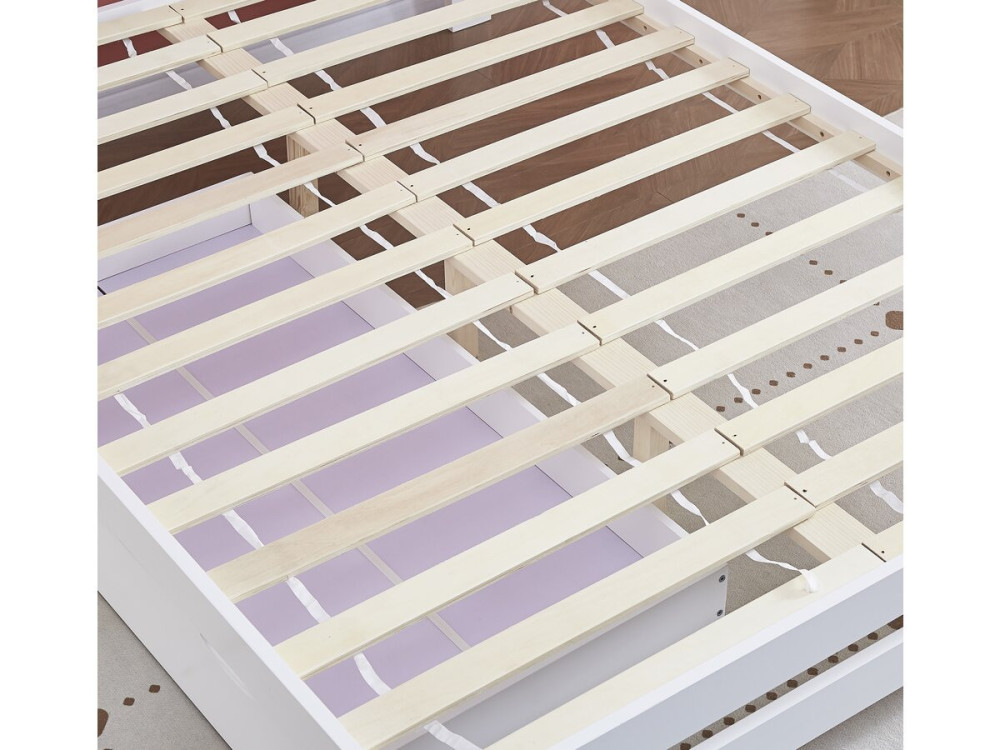 Lit double avec tiroir en bois "Lola" - 140 x 190 cm - Blanc