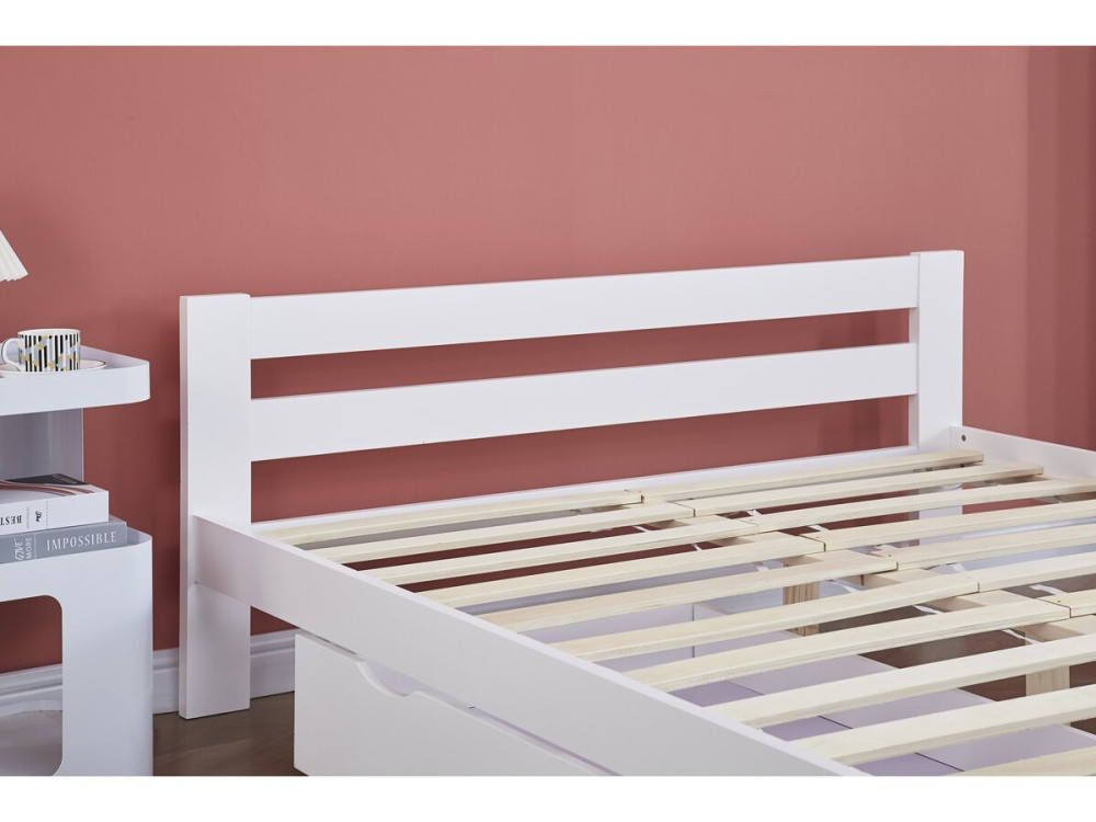 Lit double avec tiroir en bois "Lola" - 140 x 190 cm - Blanc