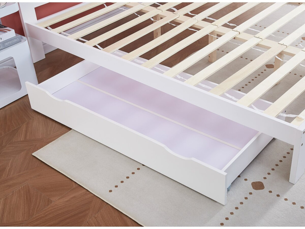 Lit double avec tiroir en bois "Lola" - 140 x 190 cm - Blanc