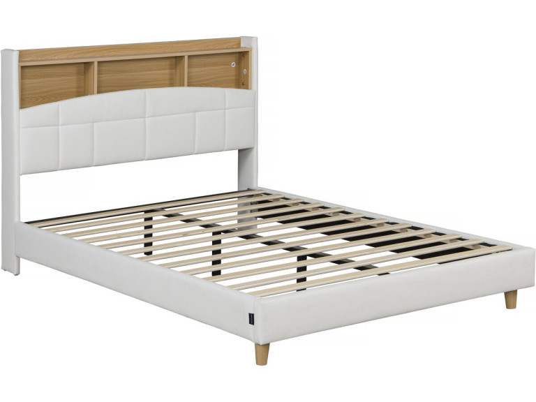 Lit double led avec rangement tête de lit "Sarah" - 140 x 190 cm - Blanc