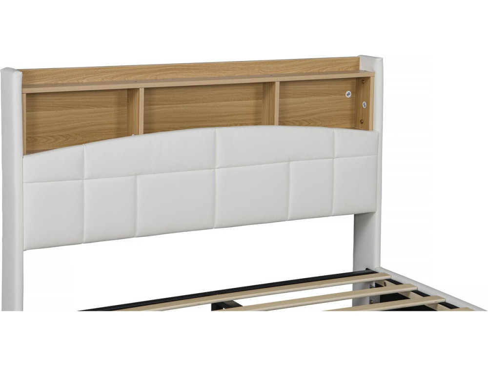 Lit double led avec rangement tête de lit "Sarah" - 140 x 190 cm - Blanc