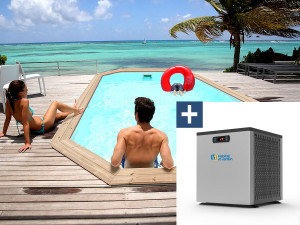 Piscine bois " Cordoue " - 3.48 x 2.15 x 1.18 m + Mini pompe à chaleur 3.5kW - Métal - Gris