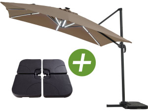 Parasol jardin déporté LED "Sun 4 Luxe" -  3 x 4 m - Taupe