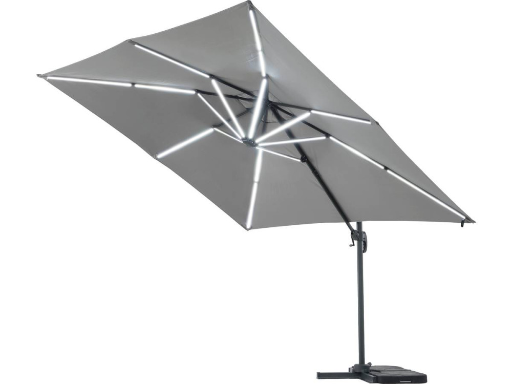 Parasol jardin déporté LED Alu "Sun 4 Luxe" - Rectangle - 3 x 4 m - Gris - Dalles à lester incluses