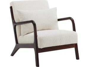 Fauteuil bouclette style scandinave en bois "Clinton"  - Blanc