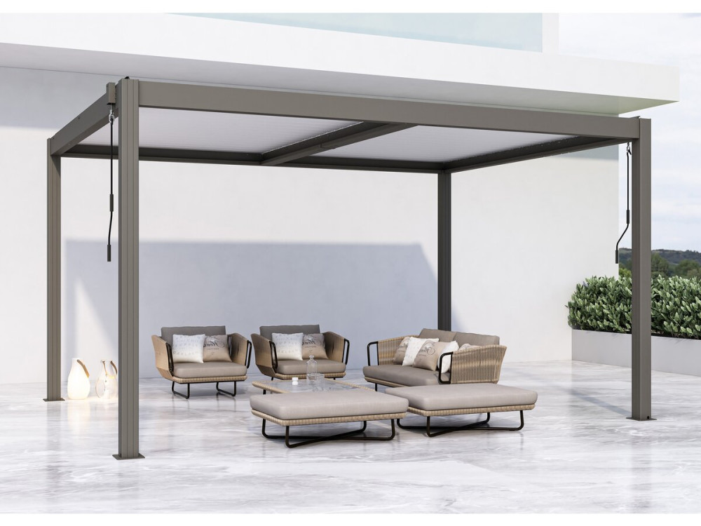 Pergola bioclimatique avec led "Windsor premium" en aluminium 3 x 4 - Taupe
