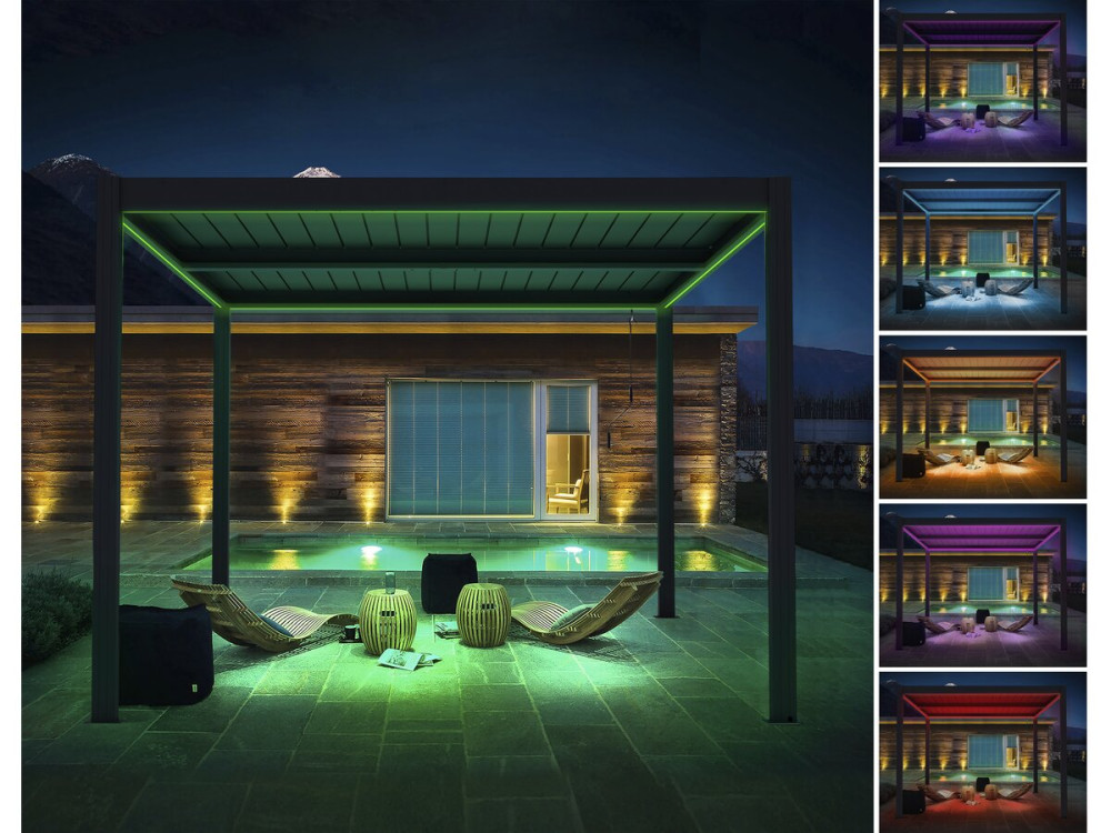 Pergola bioclimatique avec led "Windsor premium" en aluminium 3 x 4 - Gris