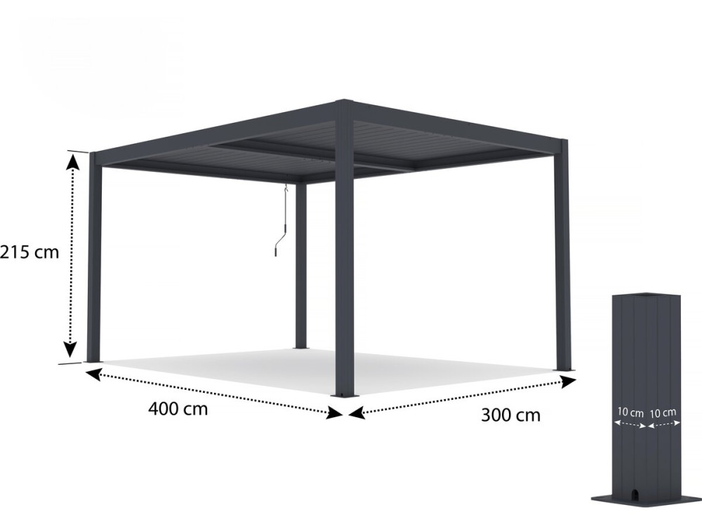 Pergola bioclimatique avec led "Windsor premium" en aluminium 3 x 4 - Gris