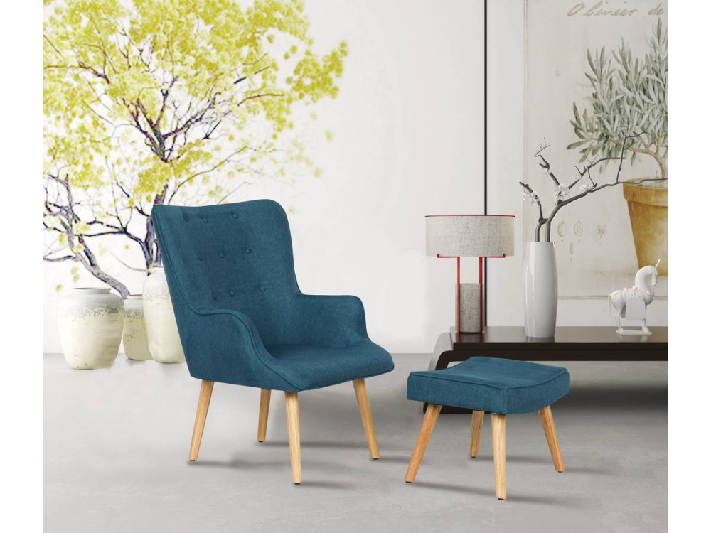 Fauteuil style scandinave en tissu "Odense" - 1 place - Bleu foncé