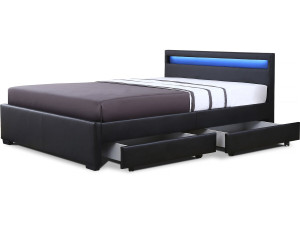 Lit LED avec 4 tiroirs "Nico" - 140 × 190 cm - Noir