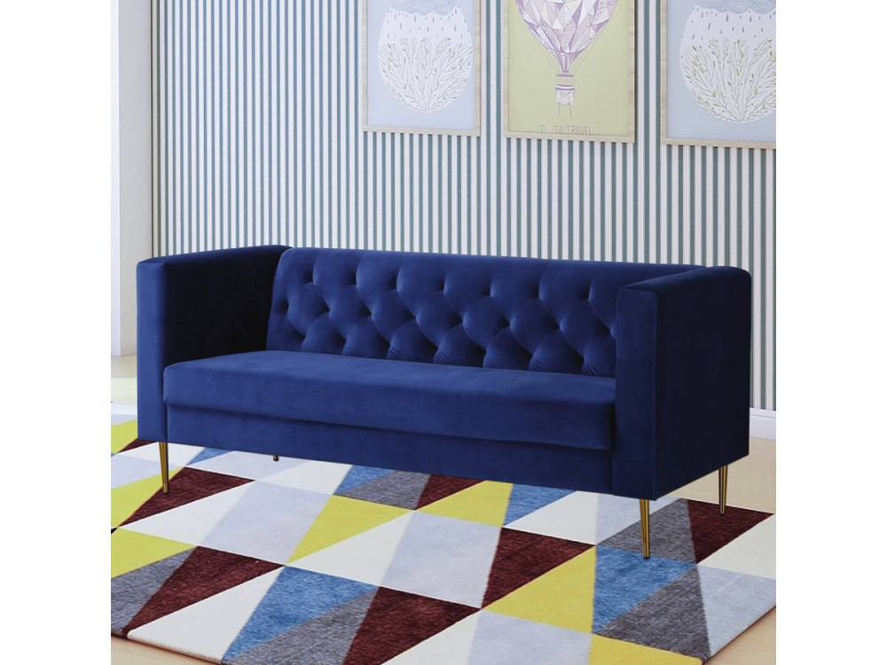 Canapé fixe en velours "Bruce" - 196 x 76 x 82 cm - 3 places - Bleu foncé