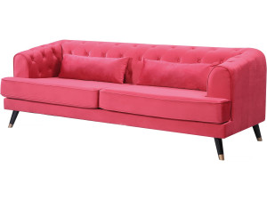 Canapé fixe en velours "Gloria" - 216 x 86 x 76 cm - 3 places - Rouge