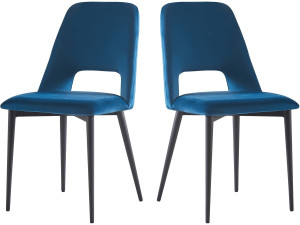 Lot de 2 Chaises en velours "Fedora" - Bleu foncé